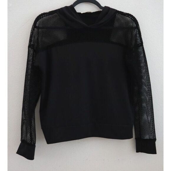 Smoke & Mirrors Women’s Sz Large Black Lightweight L/S Pullover Mesh Hoodie Top - Picture 1 of 5